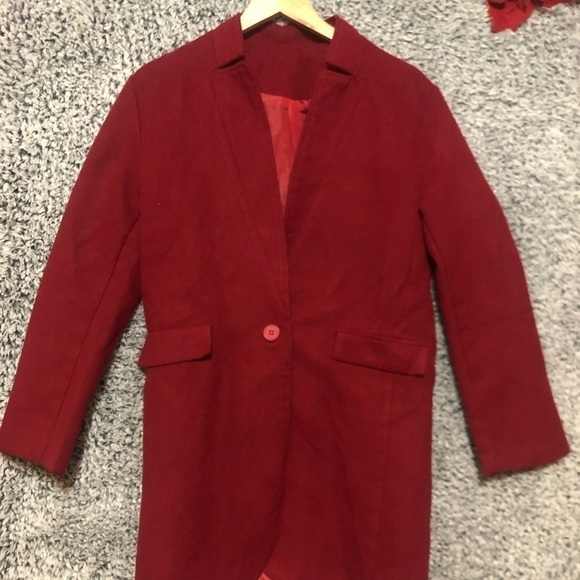 Wool Single Button Red Womens Mid Length Coat Size M in Excellent Used C… - Picture 5 of 9